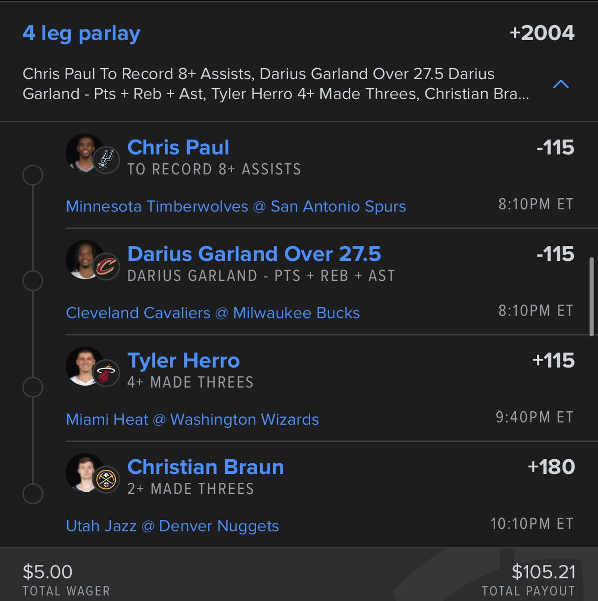 WetNoodlePicks's tweet photo. 2-3-4-5 and another 4 legger for me tonight for this NBA slate https://t.co/KCohIEAYoh