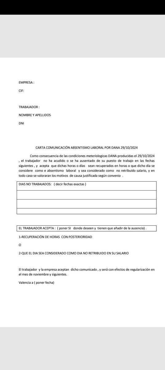 gergeslujan's tweet image. Mi empresa me a enviado esto, soy un afectado de Paiporta, esto es legal? Por favor necesito información,si alguien sabe que me informe antes de firmar nada.muchas gracias