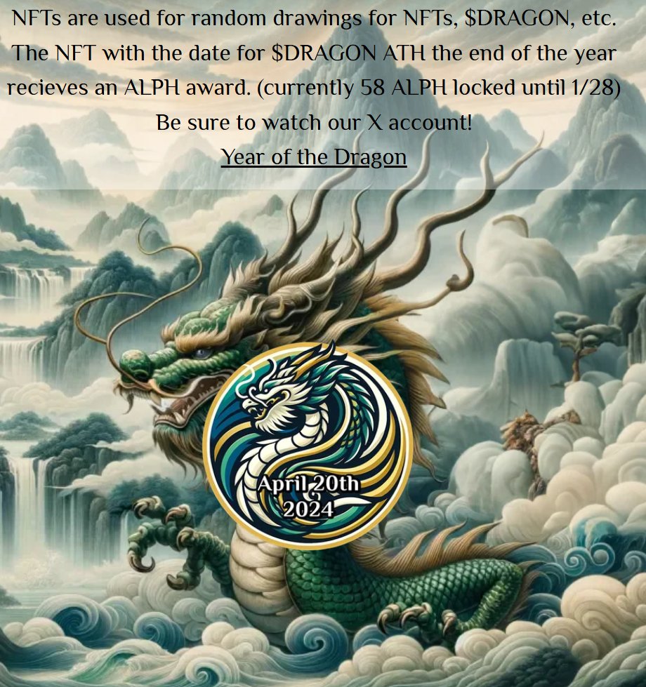 DRAGON (@alph_dragon) on Twitter photo This week's drawing is for Arcanic Thunder created by <a href="/AlephiumBattle/">Alephium Battle</a>. Since last week's prize wasn't claimed that will go to the lucky winner as well!
The winner is $DRAGON 4/20/2024! This week's drawing is for Arcanic Thunder created by <a href="/AlephiumBattle/">Alephium Battle</a>. Since last week's prize wasn't claimed that will go to the lucky winner as well!
The winner is $DRAGON 4/20/2024!