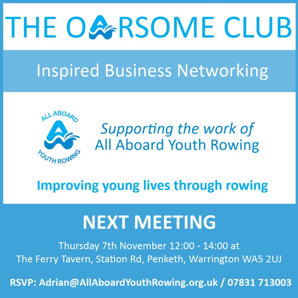 We are holding our very first Oarsome Club business networking event on Thursday 7th November at 12pm. If you’re in business and want to network with other local businesses, AND learn about what we do, please book on!