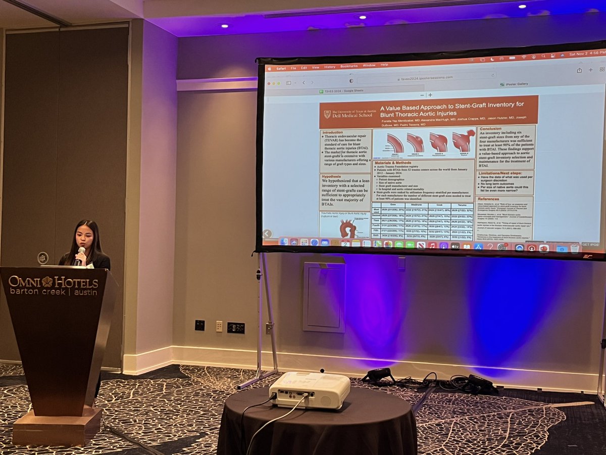 Dell Med Vascular Surgery (@dellmedvascular) on Twitter photo <a href="/UTGenSurgery/">UT Austin Surgery Residency</a> resident Fio Yep presents on an approach to stent graft inventory for BTAI at the #TSVES 2024 meeting! <a href="/UTGenSurgery/">UT Austin Surgery Residency</a> resident Fio Yep presents on an approach to stent graft inventory for BTAI at the #TSVES 2024 meeting!