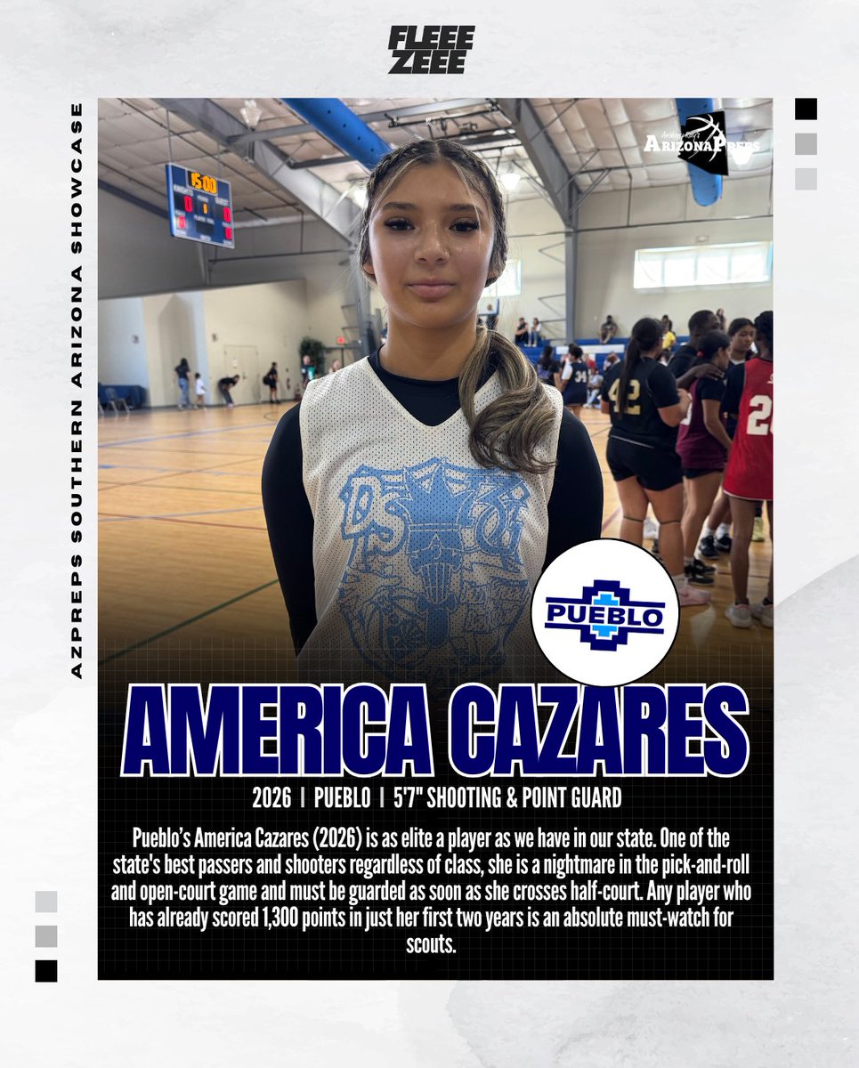 Jason Fleegle (@fleeezeee) on Twitter photo Name | America Cazares
Tag I <a href="/acazares_23/">America Cazares</a>
Class | 2026
School | Pueblo (AZ)
Tag I <a href="/PuebloGirlsBB/">Pueblo Girls Basketball</a>
💻College coaches can find America’s contact info, bio, and game film in the 💯 FREE FleeeZeee Basketball Report Name | America Cazares
Tag I <a href="/acazares_23/">America Cazares</a>
Class | 2026
School | Pueblo (AZ)
Tag I <a href="/PuebloGirlsBB/">Pueblo Girls Basketball</a>
💻College coaches can find America’s contact info, bio, and game film in the 💯 FREE FleeeZeee Basketball Report