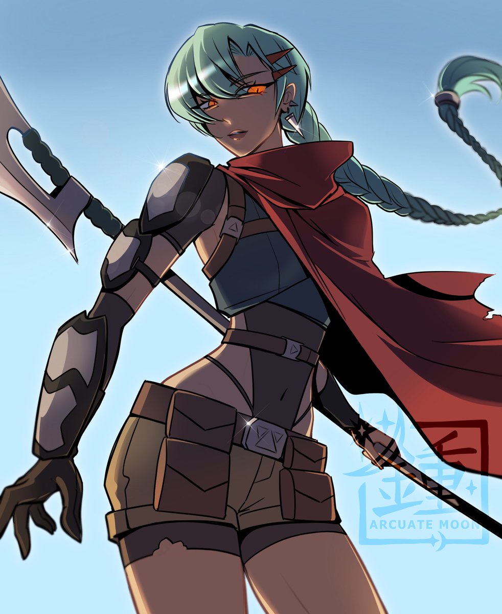 arcuate_moon's tweet photo. My #MHWilds character is based on an old OC, glaive-wielding monster hunter Frey https://t.co/jlInaE9jYh