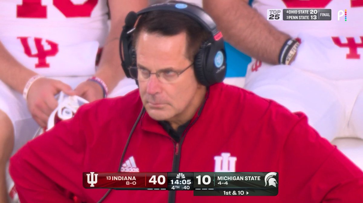 Indiana is up 40-10 and about to move to 9-0 for the first time in school history.

Curt Cignetti looks thrilled.