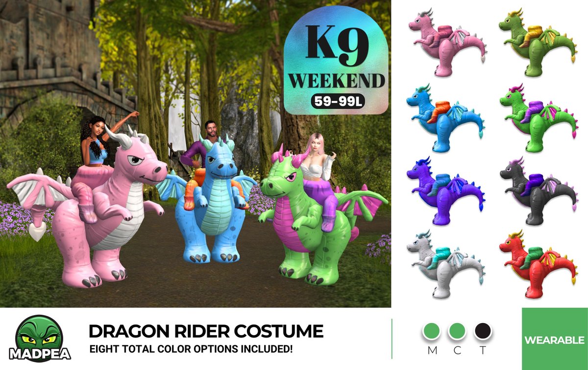 ✨ Who says Halloween’s the only time for costumes? 🐉

Slip into our Dragon Rider Costume and unleash your inner dragon every day of the year! With 8 fierce dragon styles and sizes for all avatars, this look is bound to turn heads. 
Get yours at the K9 Weekend Sale  🐲🔥