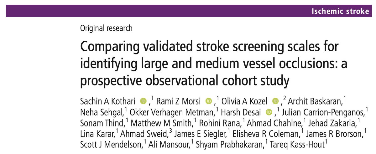 1) New <a href="/UChicagoMed/">UChicago Medicine</a> study alert! Let's break down our latest study prospectively comparing validated stroke screening scales for identifying large &amp; medium vessel occlusions. Tweetorial below 👇👇