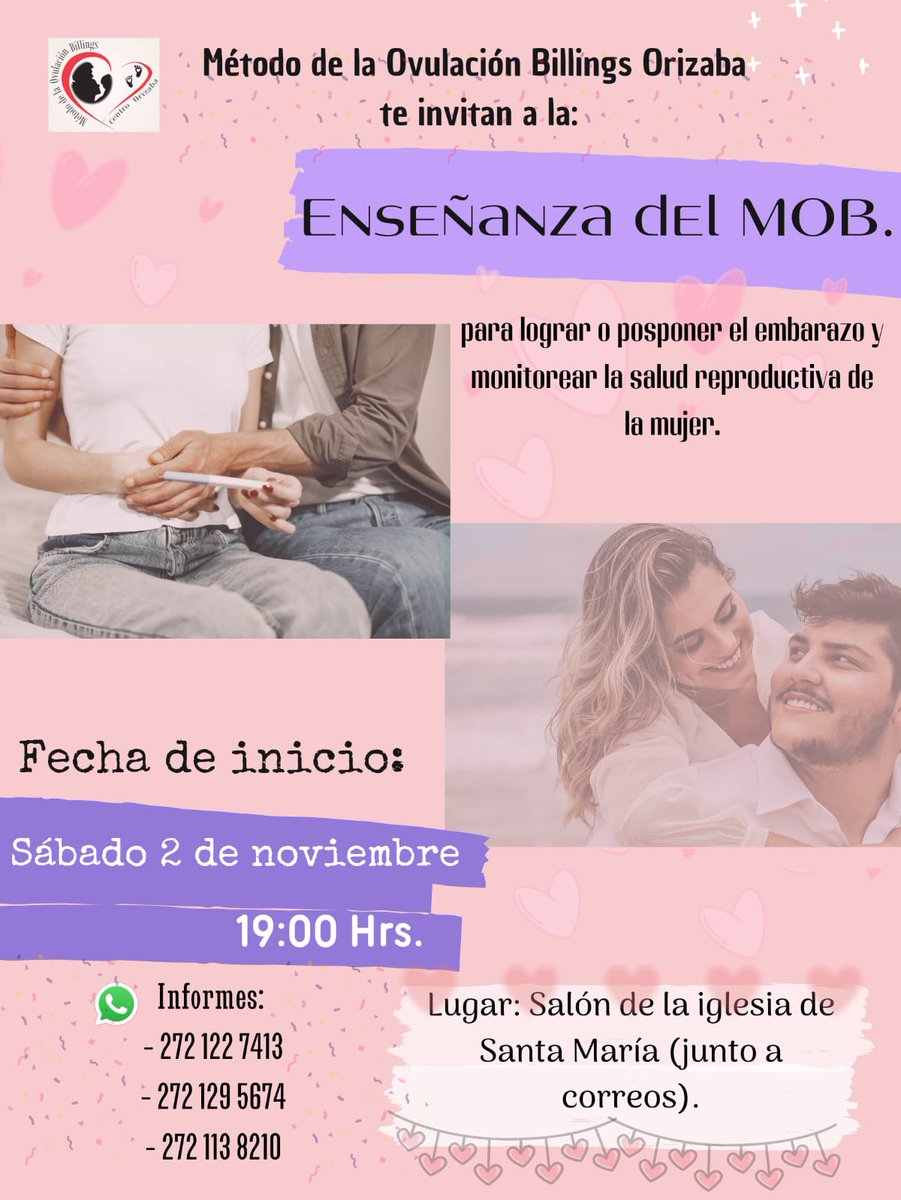 BillingsMexico's tweet photo. Hoy inicia esta capacitación inicial en el Método de la Ovulación Billings en Orizaba,  en el salón de la Iglesia de Santa María. Los esperamos en punto de las 7 pm!

#MetododelaOvulacionBillings #metodobillings #woombmexico #billingsmexico #reconocimientonaturaldelafertilidad https://t.co/ZTsF3IDeRC