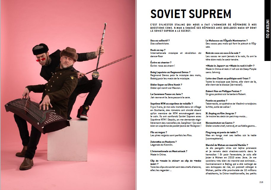 WFenec's tweet photo. #WFENECMAG / N°62 : #INTERVIOU #INTERVIEW p.218 de @suprem_soviet (@BuddeMusicFr / @modulormusic)
-> https://t.co/Yex7JFMQdG
#rap #punk #balkanique #chanson #SovietSuprem https://t.co/7tao4FVxhT
