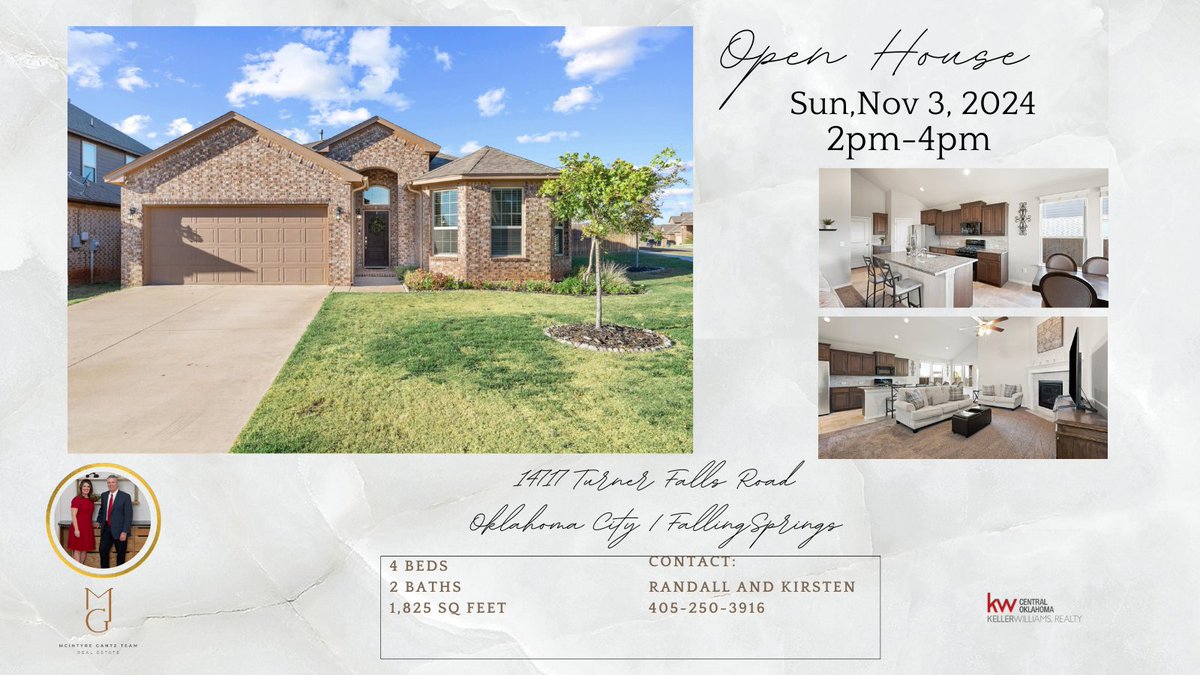 KIRSTENMCINTYRE's tweet photo. 🏡NEW LISTING-OPEN HOUSE🏡
14717 Turner Falls Road
Oklahoma City | Falling Springs
4 bedrooms | 2 bathrooms | 1,825 square feet
Come to our Open House on Sunday, Nov. 3 from 2pm-4pm and tour this newly listed beauty. You will fall in love  💗with this home in Deer Creek schools. https://t.co/L2ltsICUIw