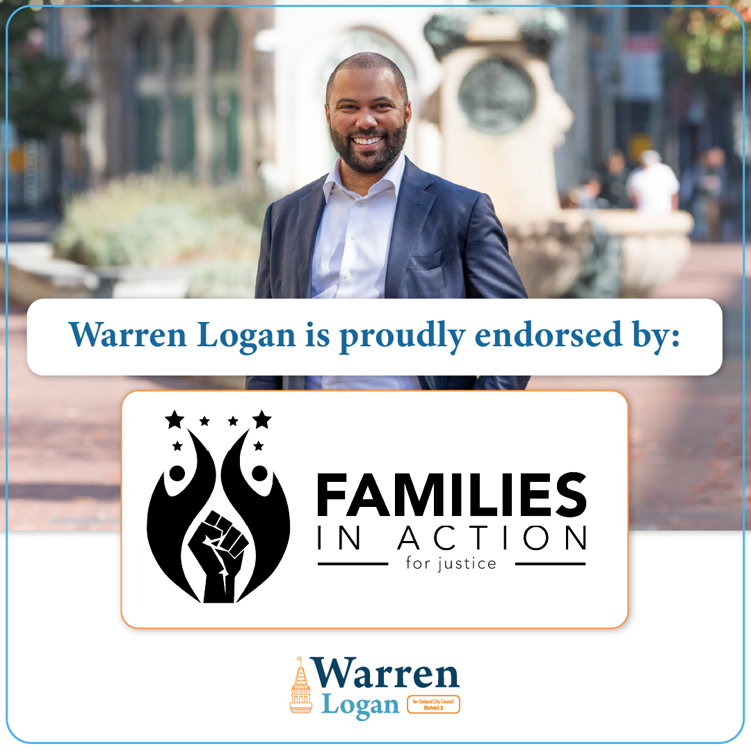 I’m grateful to have the support of Families in Action! Let’s work together to create a city that values and uplifts every Oakland resident.

✅ Vote Warren Logan #1 on or before November 5!

#WarrenForOakland #FamiliesInAction #CommunityFirst