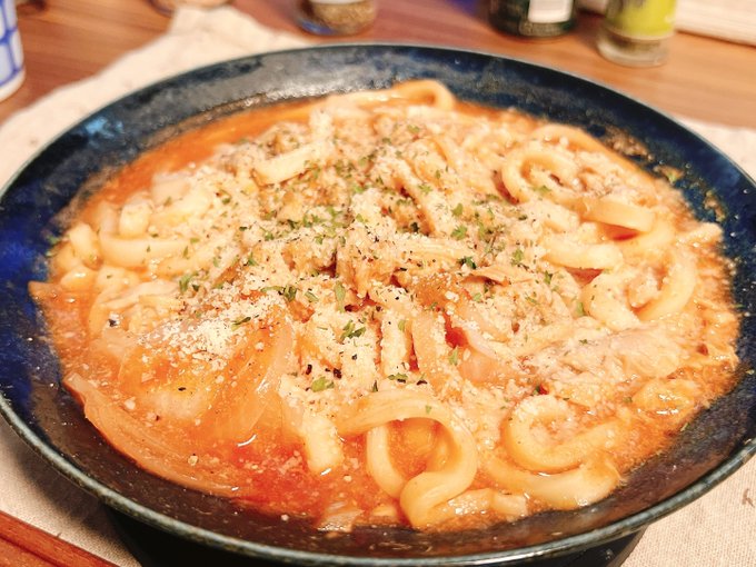 朝から料理したよ〜!
ツナとトマトのクリームうどん! 