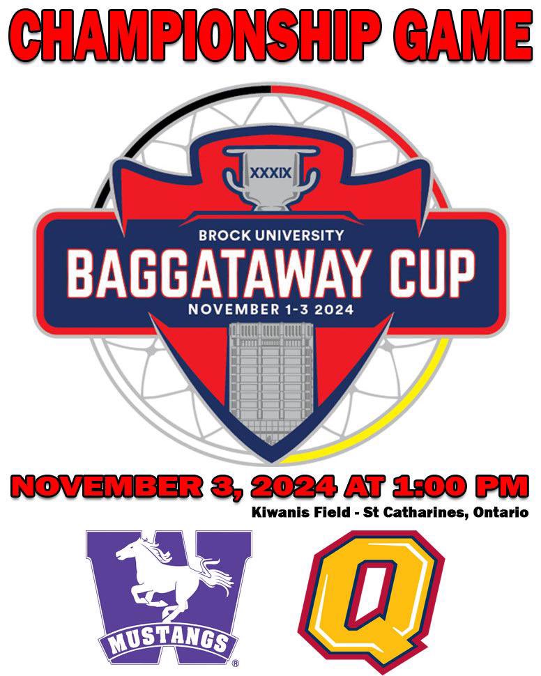CUFLAlacrosse's tweet photo. It all comes down to this … @WesternMustangs vs @queensgaels for the #Baggataway2024 Cup. 

Tomorrow at 1pm EST. 
Please share 

Watch: @WatchLacrosseTV https://t.co/mP8WOw4tSZ
