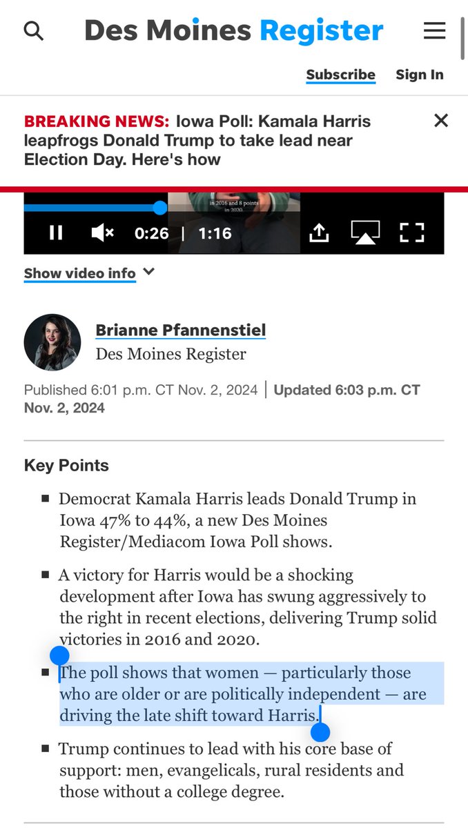 Iowa:

Harris: 47
Trump: 44

It’s Joever. Women are single-handedly saving our democracy.