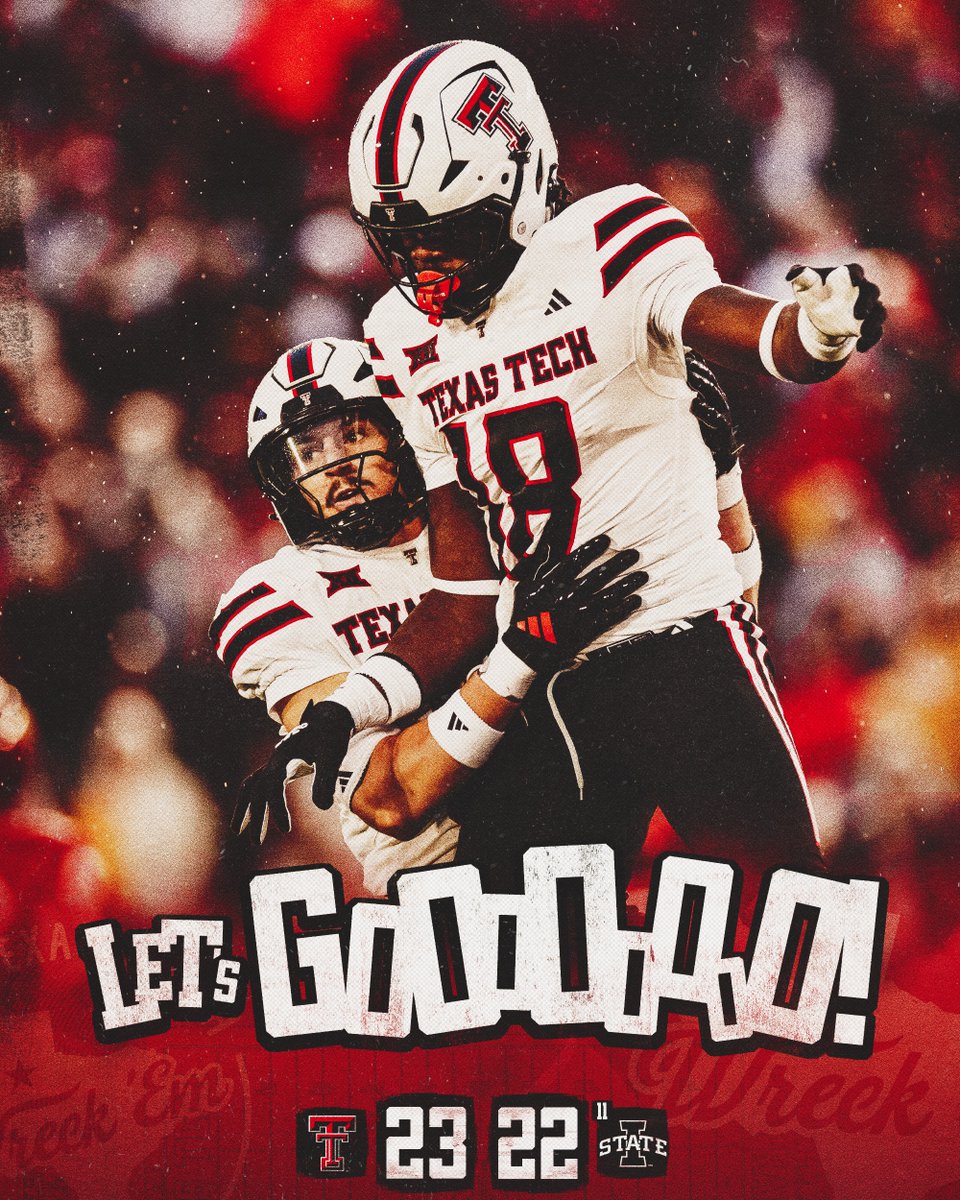 TexasTechFB's tweet photo. UNBEATEN NO MORE‼️🔔

#WreckEm https://t.co/0gOZ2MI1Tz