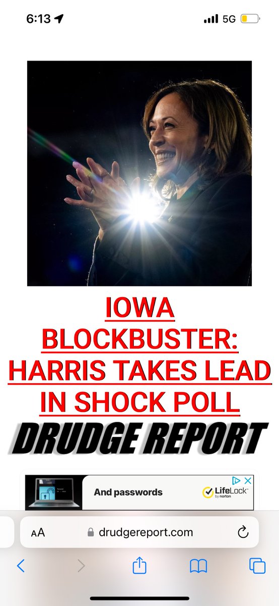 JasonMastaitis's tweet image. Drudge is all over the #SelzerPoll