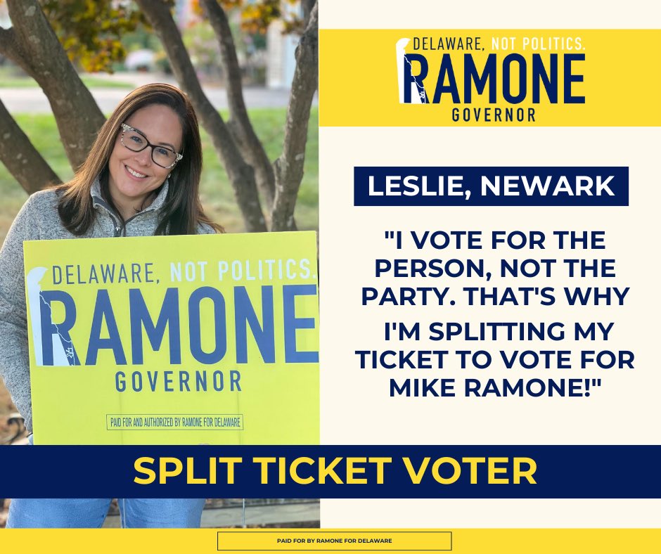 RamoneForDE's tweet photo. The amount of people coming out as split ticket voters has been overwhelming. Our vision for a stronger and more unified Delaware is resonating with voters from New Castle down to Sussex, regardless of party.

Check out some of our proud Harris/Ramone ticket splitters: https://t.co/PrvxtdTb2i