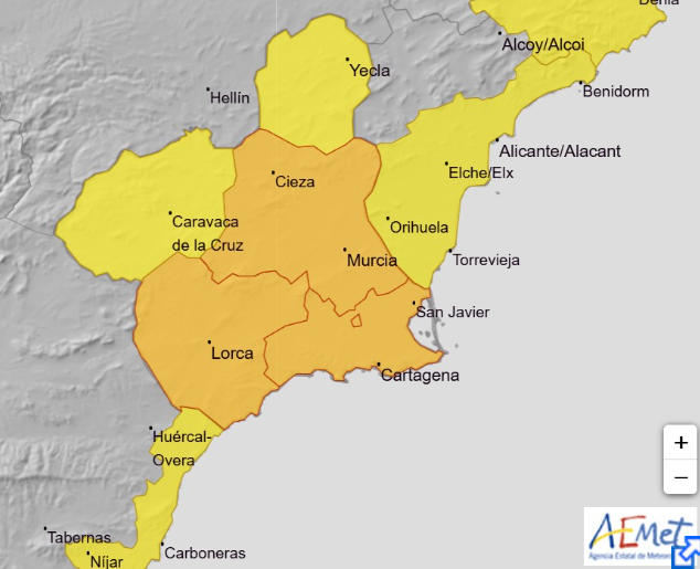 112rmurcia's tweet photo. Aviso nivel NARANJA de @AEMET_Esp  
➡️https://t.co/ig6FXawtC1 https://t.co/deSc0NZCoy