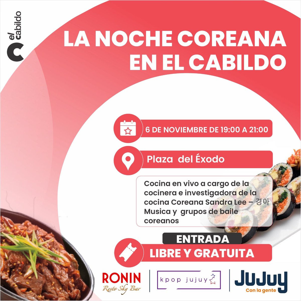 🇰🇷En conmemoración al Día Nacional de Corea, acompañanos junto a la comunidad coreana de la provincia a disfrutar de la mejor comida, música y arte en la Noche de Corea.

📍Te esperamos el miércoles 6 de noviembre a las 19 hs en la Plaza del Éxodo. ¡No te lo pierdas!