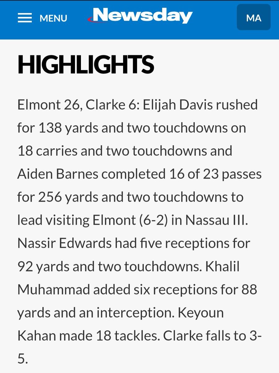End of regular season. 6-2. Playoff bound! #elmont <a href="/aidenbarnesqb1/">Aiden Barnes</a>