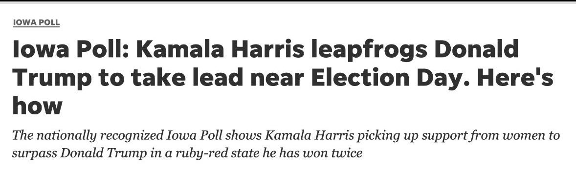 Kamala4Truth24's tweet image. 🚨BREAKING: Iowa Poll ALERT! 🚨 Kamala Harris has just LEAPFROGGED Trump in the ruby-red heartland state he won TWICE! 🙌 Women voters are making history happen, and the momentum is REAL. #Election2024 #KamalaHarris #IowaPoll