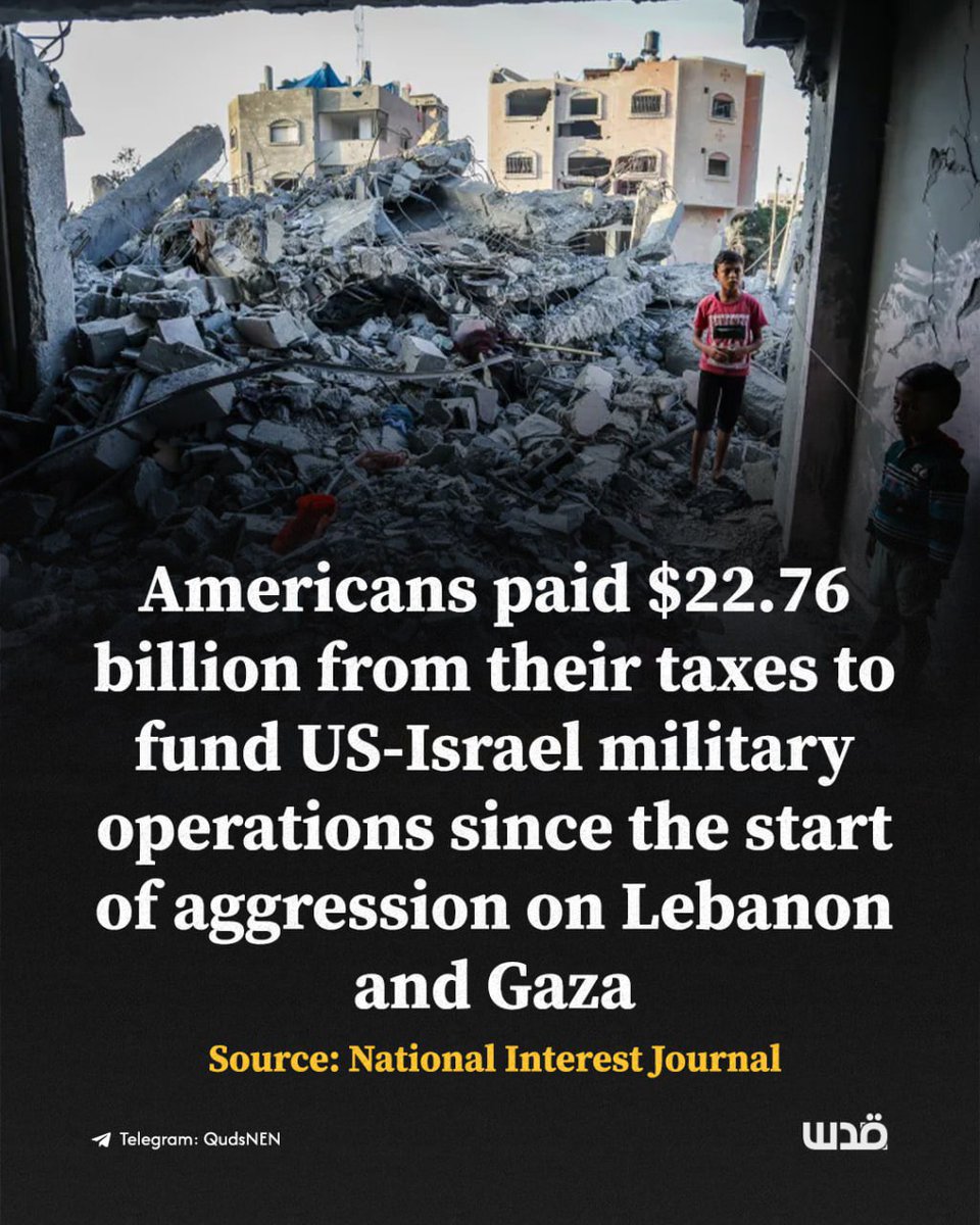 QudsNen's tweet photo. U.S. spending on Israel’s military operations total at least $22.76 billion and counting since the start of the Israeli onslaught on Gaza and Lebanon. https://t.co/OPKSZqSjj1