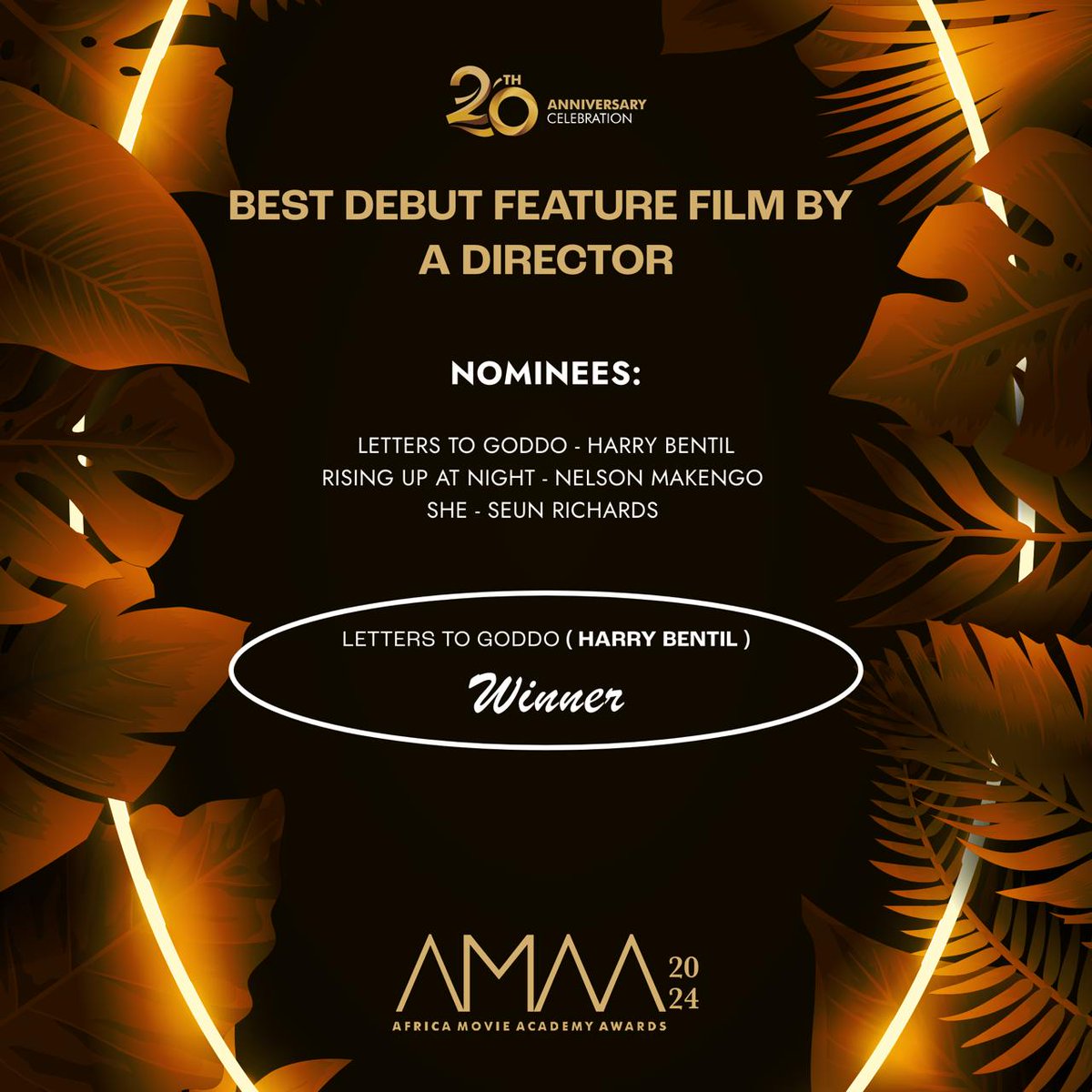 WINNER OF THE #20thAMAAwards AWARD FOR BEST DEBUT FEATURE FILM BY A DIRECTOR

#AMAATurns20