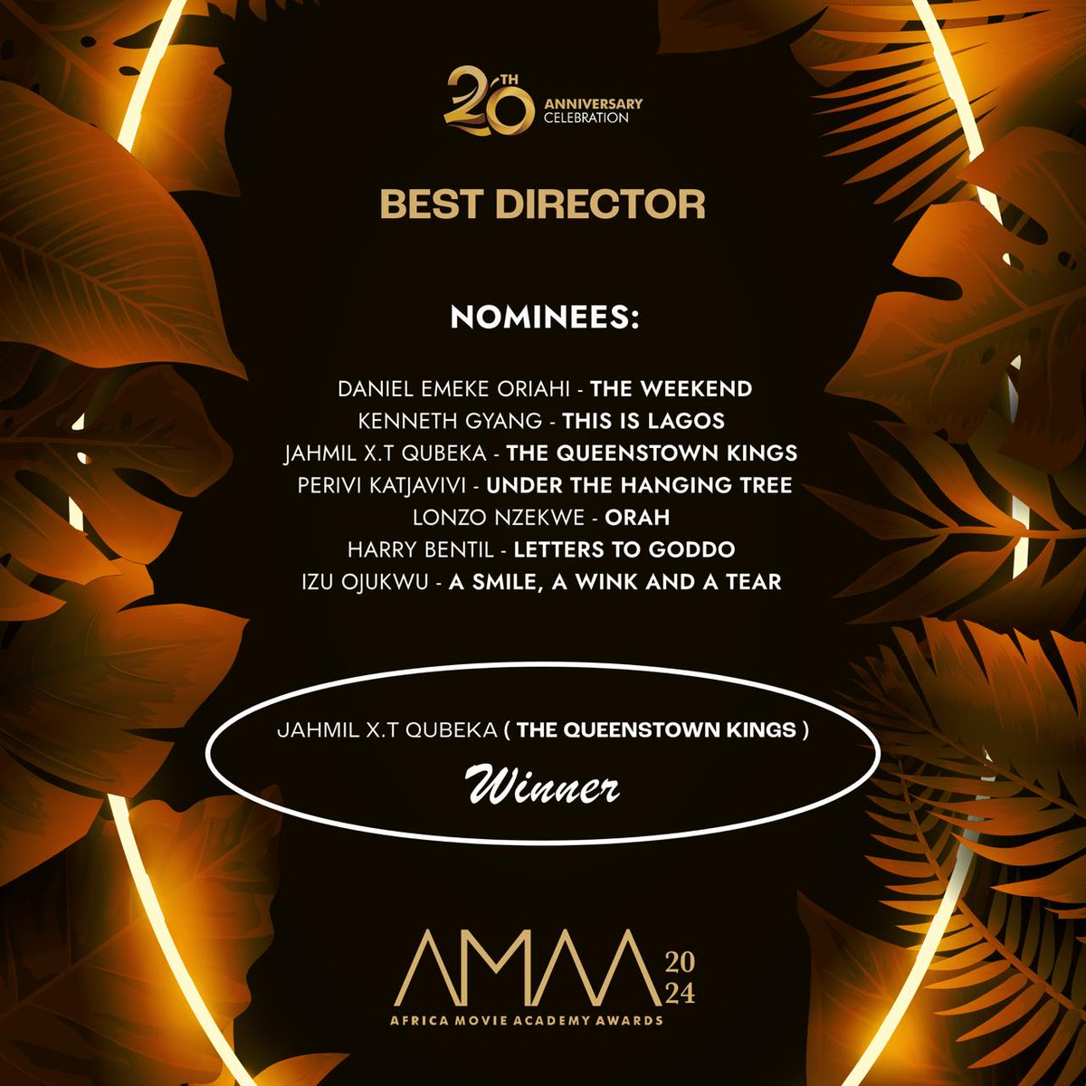 WINNER OF THE #20thAMAAwards AWARD FOR BEST DIRECTOR 

#AMAATurns20