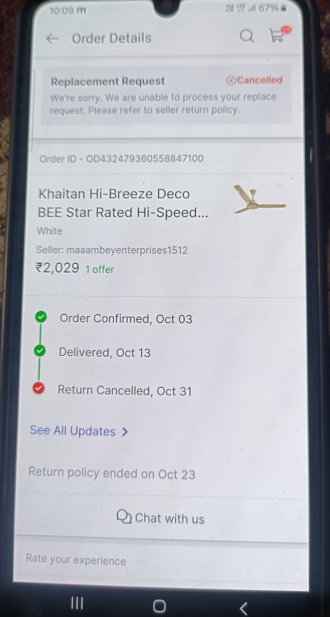 unknowns10106's tweet photo. Ordered a fan from @flipkartsupport @Flipkart and fan not working good make a lot of noise then i return my  return cancelled after i tell help center for replacement request because rertun policy end then ++ https://t.co/pxQWEVs8o0