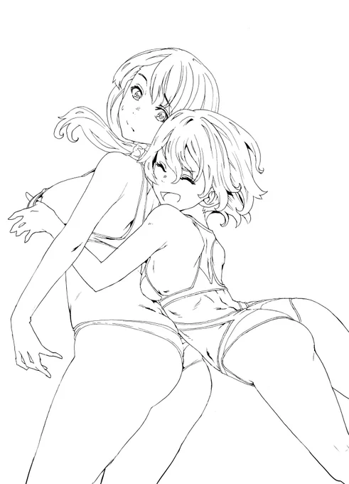 水着線画。(h 