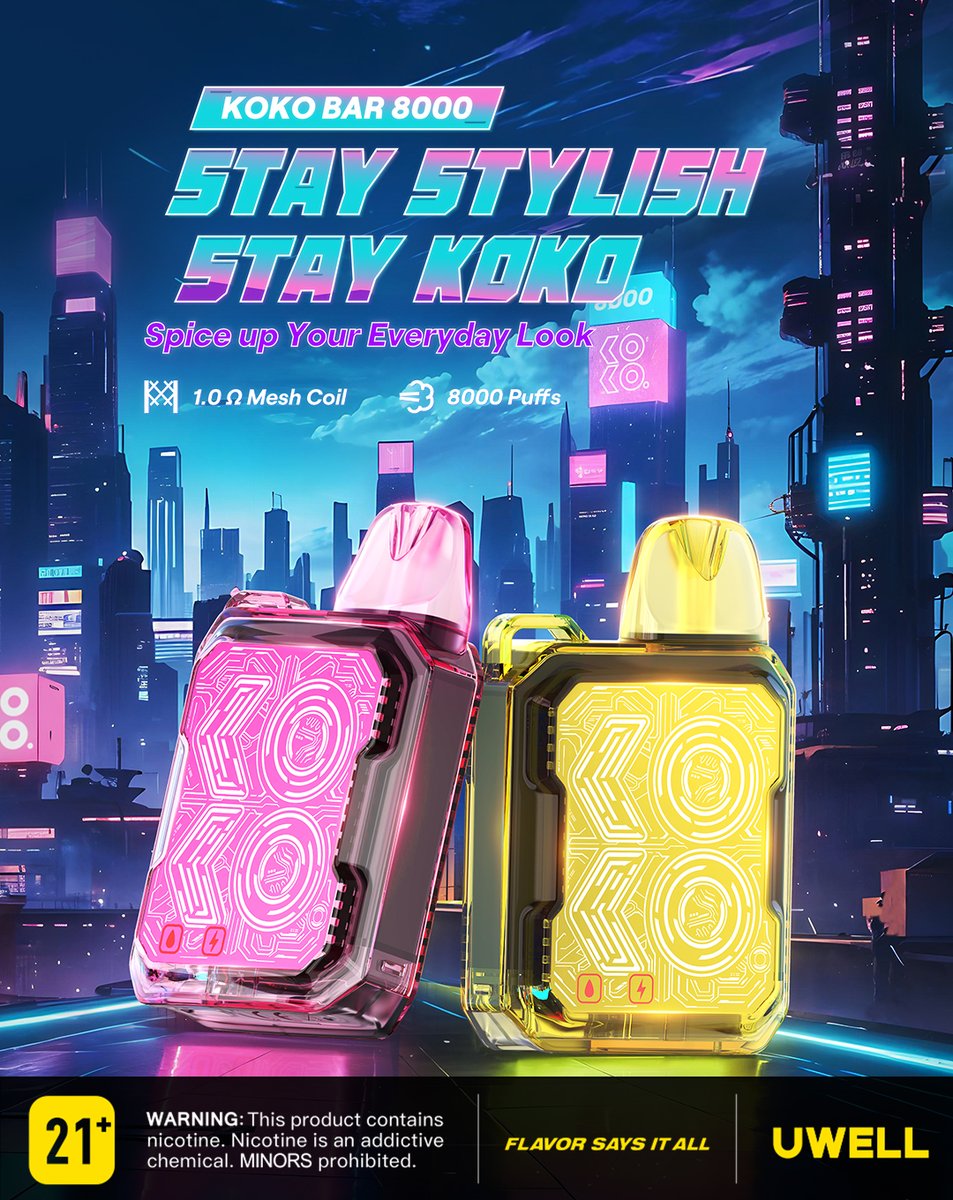 Uwelltech's tweet photo. 🚀 New Release: KOKO BAR 8000
✅ 13W Output Power
✅ 8000 Puffs Counts
✅ 1.0 Ω Mesh Coil
✅ 600mAh Rechargeable Battery
✅ Pro-FOCS® 3.0 Flavor Tech
✅ Type-C Charging Port
Check it out on our official website now!
🔞 21+ only https://t.co/X88ZzhDh62