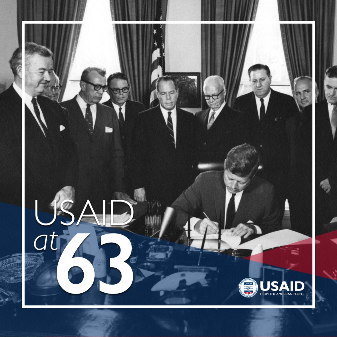 USAID's tweet photo. Today, USAID celebrates 63 years of partnering with communities to drive lasting change. From improving health to supporting economic growth, USAID is committed to making a positive difference around the globe. https://t.co/mJohuhDBDN