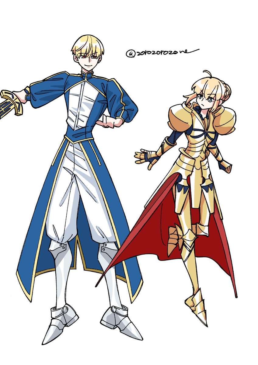 アルトリア・ペンドラゴン ,ギルガメッシュ(Fate) ,セイバー 「⇋ 」|猫氏の人のイラスト