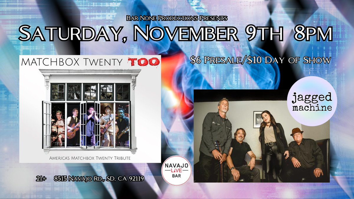 MatchboxTwentyT's tweet photo. We will be at Navajo Live, San Diego, Saturday, Nov 9th. https://t.co/mdePq2YUfO
