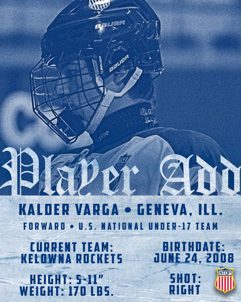 USAHockeyNTDP's tweet photo. The U.S. National Under-17 Team has added forward Kalder Varga of @Kelowna_Rockets in advance of the World Under-17 Hockey Challenge.

Congrats and welcome, Kalder! 👏 🇺🇸 https://t.co/U2WqaG26lV