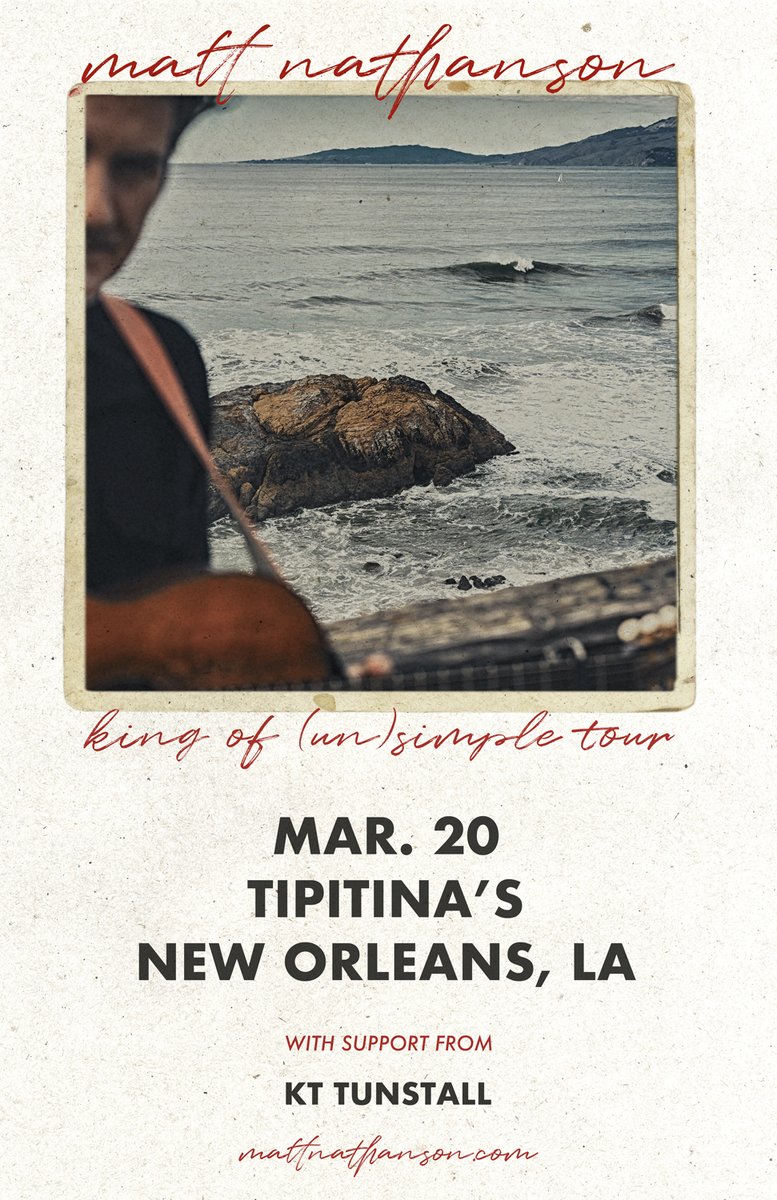 Another great show we just printed posters for performing at <a href="/Tipitinas/">𝐓𝐢𝐩𝐢𝐭𝐢𝐧𝐚’𝐬 🍌</a> its <a href="/mattnathanson/">matt nathanson</a> coming in March!
