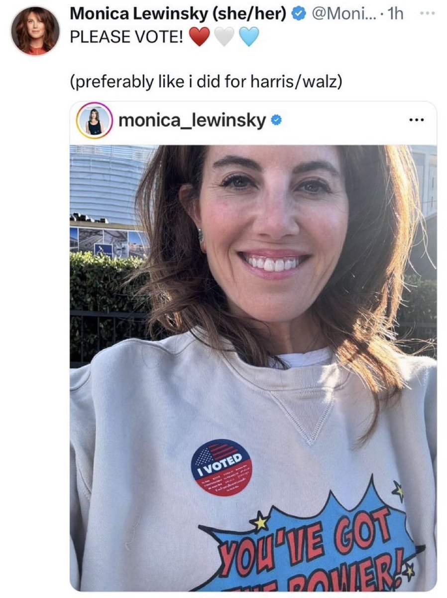 The woman famous for being on her knees under the Resolute Desk is voting for the other woman, famous for being on her knees. Can you feel the joy?