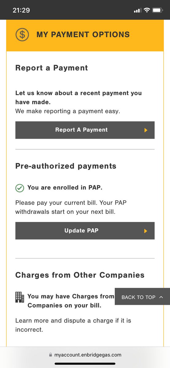 Seininya's tweet photo. @enbridgegas hi how do I cancel pre-authorized payment on your website? Your chat box mentioned under My Payment Options there is a button to Cancel PAP, but it isn’t there? https://t.co/aaGTpjKPlr
