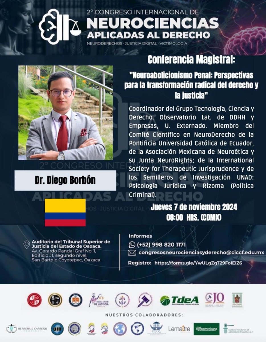 🚨 Nos vemos la próxima semana en Oaxaca, México, para hablar de #LibreAlbedrío, #Neurociencias y #AbolicionismoPenal