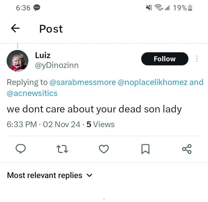 sarabmessmore's tweet photo. I don't tell people this because it kills me to talk about, but my son is dead because of Kamala's open border policies. He was my only child. This is how hateful the left is. Miserable f*@*ing people. https://t.co/IHBnEz6UK1
