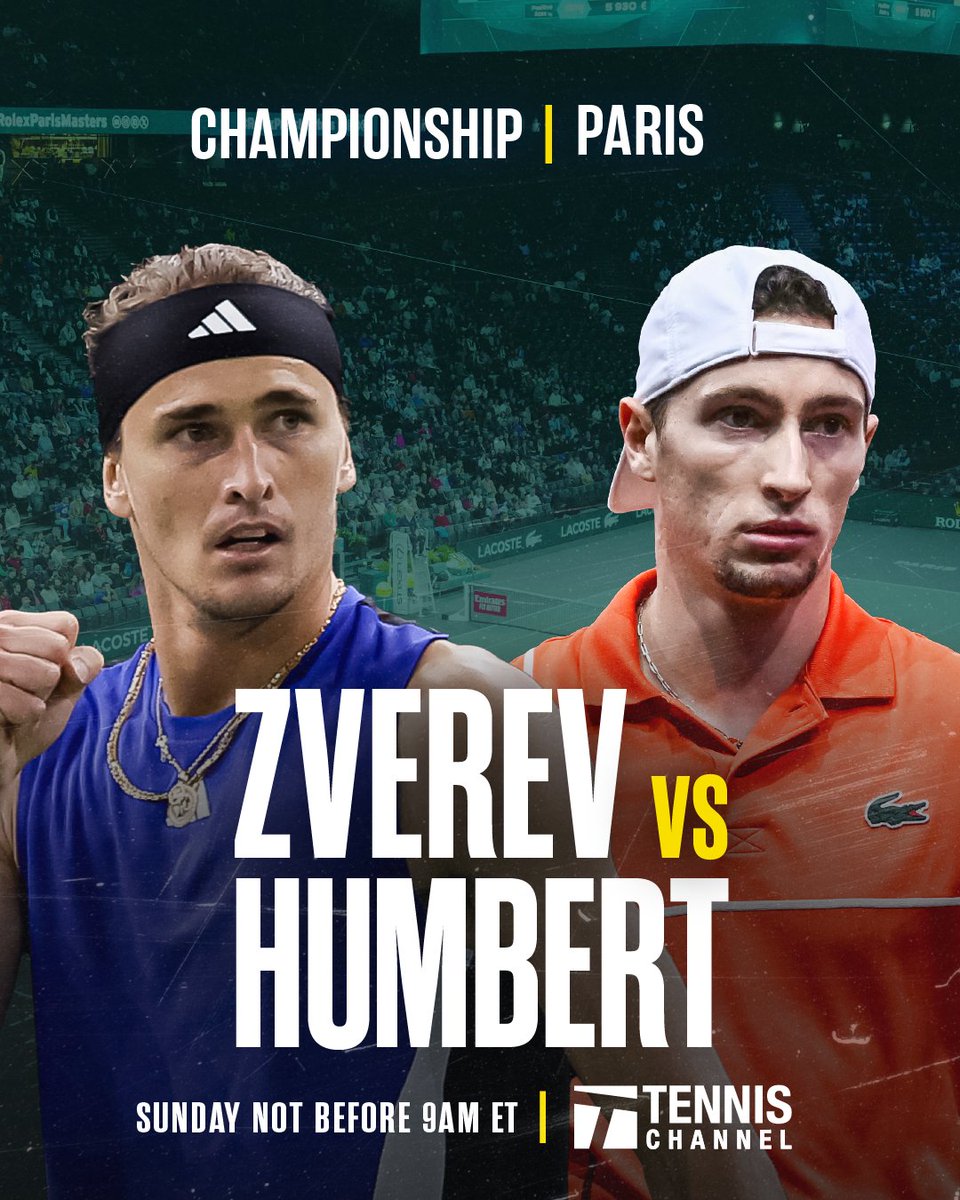 TennisChannel's tweet photo. Will Zverev spoil the French fête? 🤫 

Stream Ugo Humbert's first Masters 1000 final on Tennis Channel 📲    

#RolexParisMasters https://t.co/5a1xU5da16