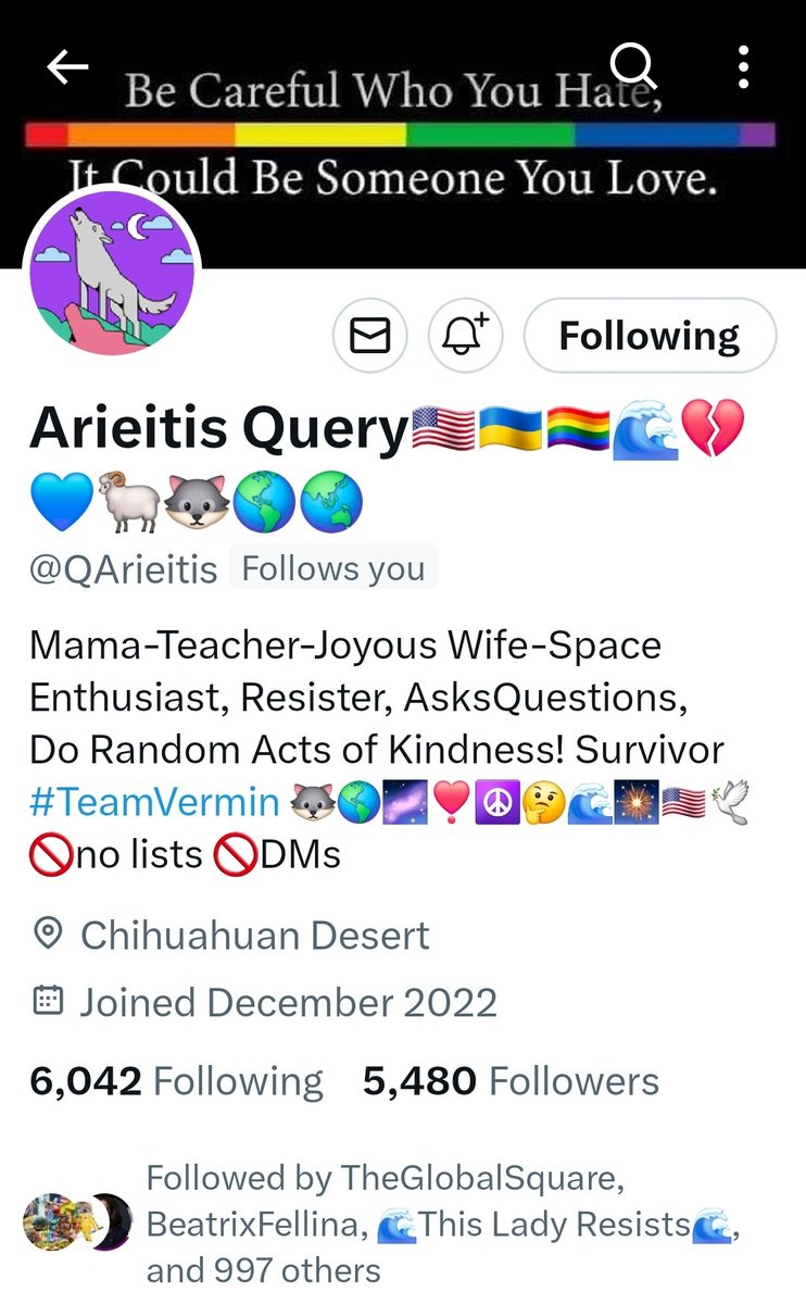 Dababa2024's tweet photo. (@QArieitis) is a like-minded member of our community. Creating new connections is paramount nowadays. Check out the attached X's bio and say 👋 and consider giving a 👣.
Also, like and retweet to increase visibility of the post.
#StrongTogether #VoteBlueDownBallotInNov24 https://t.co/KA6ba9ssyW