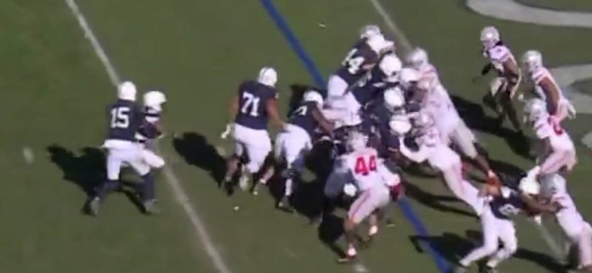 Look how far back Kayden McDonald blew the center back on the 3rd goal line stand. The center is next to #71.