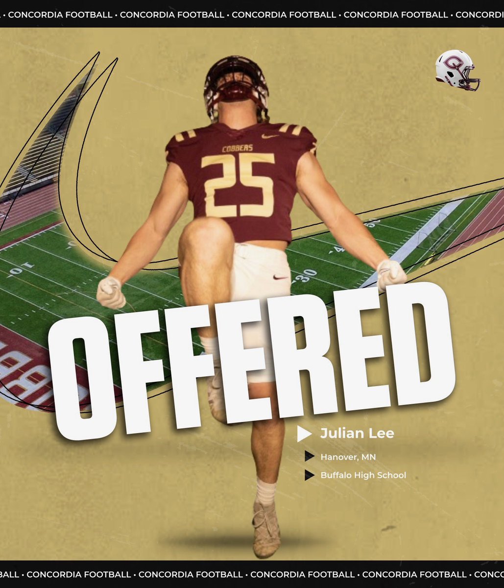 Julian Lee (2025) (@julian_lee13) on Twitter photo After a great talk with <a href="/CoachJPollock/">Jake Pollock</a> I’m blessed to have receive my first offer to play football at <a href="/Cobber_Football/">Cobber Football</a>
<a href="/CoachTerryHoran/">Terry Horan</a> <a href="/KCBakk31/">Kyle Bakken</a> <a href="/CoachBakk/">Coach Bakken</a> After a great talk with <a href="/CoachJPollock/">Jake Pollock</a> I’m blessed to have receive my first offer to play football at <a href="/Cobber_Football/">Cobber Football</a>
<a href="/CoachTerryHoran/">Terry Horan</a> <a href="/KCBakk31/">Kyle Bakken</a> <a href="/CoachBakk/">Coach Bakken</a>