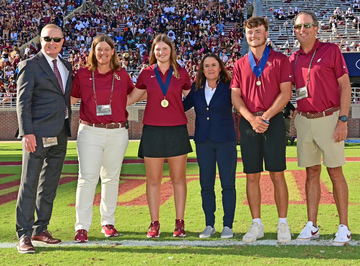 FSUGolf's tweet photo. Round of applause to Lottie Woad and Luke Clanton, who were awarded the McCormack Medal in 2024 and recognized as the No. 1️⃣ amateur golfers in the world!👏👏

We are so proud!

#NoleFamily | #Driven | @USGA https://t.co/crIvkCjRXM
