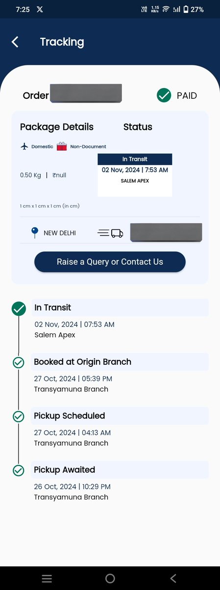 _deshigan_'s tweet photo. One of the worst experiences with @DTDCIndia. My package from Delhi was picked up by @DTDCIndia on 27th OCT and today it's 3rd NOV they are taking 7+ days to deliver, some other courier services are delivering in 4 days from Delhi to my same location. @DTDCIndia resolve my issue. https://t.co/k7yod1kHX2