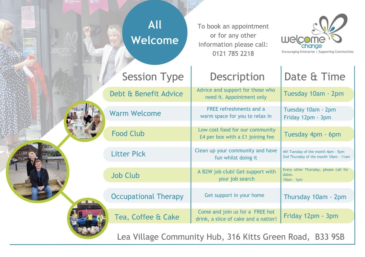 ShardEndWMP's tweet photo. Shard End Neighbourhood Team, keeping the community informed of events, outreach and support; this week with details of the brilliant support coming up at #WelcomeChange. Take a look at what's available, better yet, drop in and meeting the amazing team! #ShardEnd #WMP #Community https://t.co/pFiOHoywu5