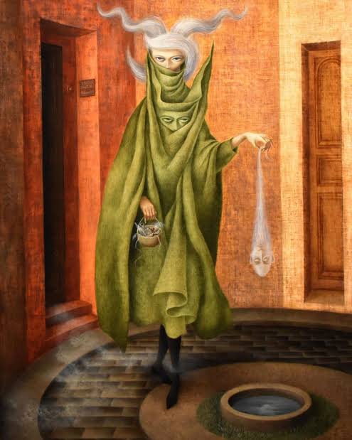 emilianita's tweet photo. En el taller de teatro de mi mamá le pidieron que se disfrazara de un personaje de Remedios Varo y creo que lo logramos https://t.co/Stht7gn42F