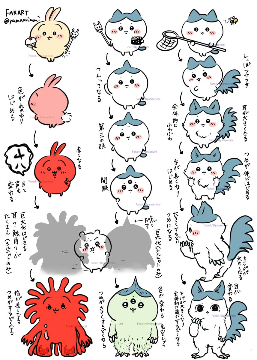 パラレルハチワレちゃん(再掲) 前に描いてたデカワレちゃんたち 途中