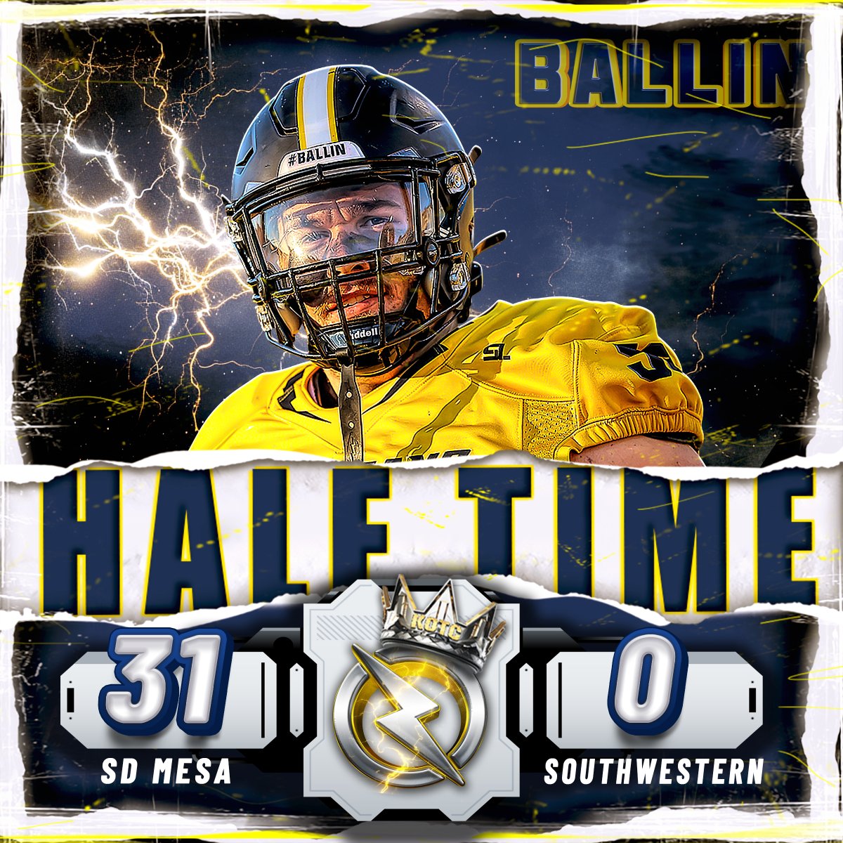 SDmesafootball's tweet photo. Update at the Half! #BALLIN #KingsoftheCounty @BallCoachGW @PrezHands @scfafootball @Daygofootball @EC_Preps_SD @KUSIPPR Player 📸 by @Nicole2Noel https://t.co/AErMUFtQUx