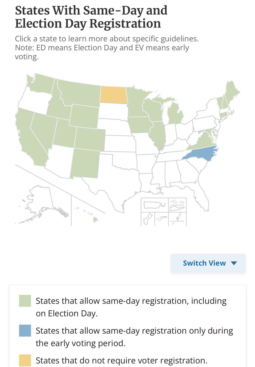rebelredpocket's tweet photo. These are states with same day/Election Day voter registration. If you are not registered to vote but are eligible to vote in any of these states, YOU CAN VOTE! Make your voice heard! https://t.co/ug2UuQBZEl